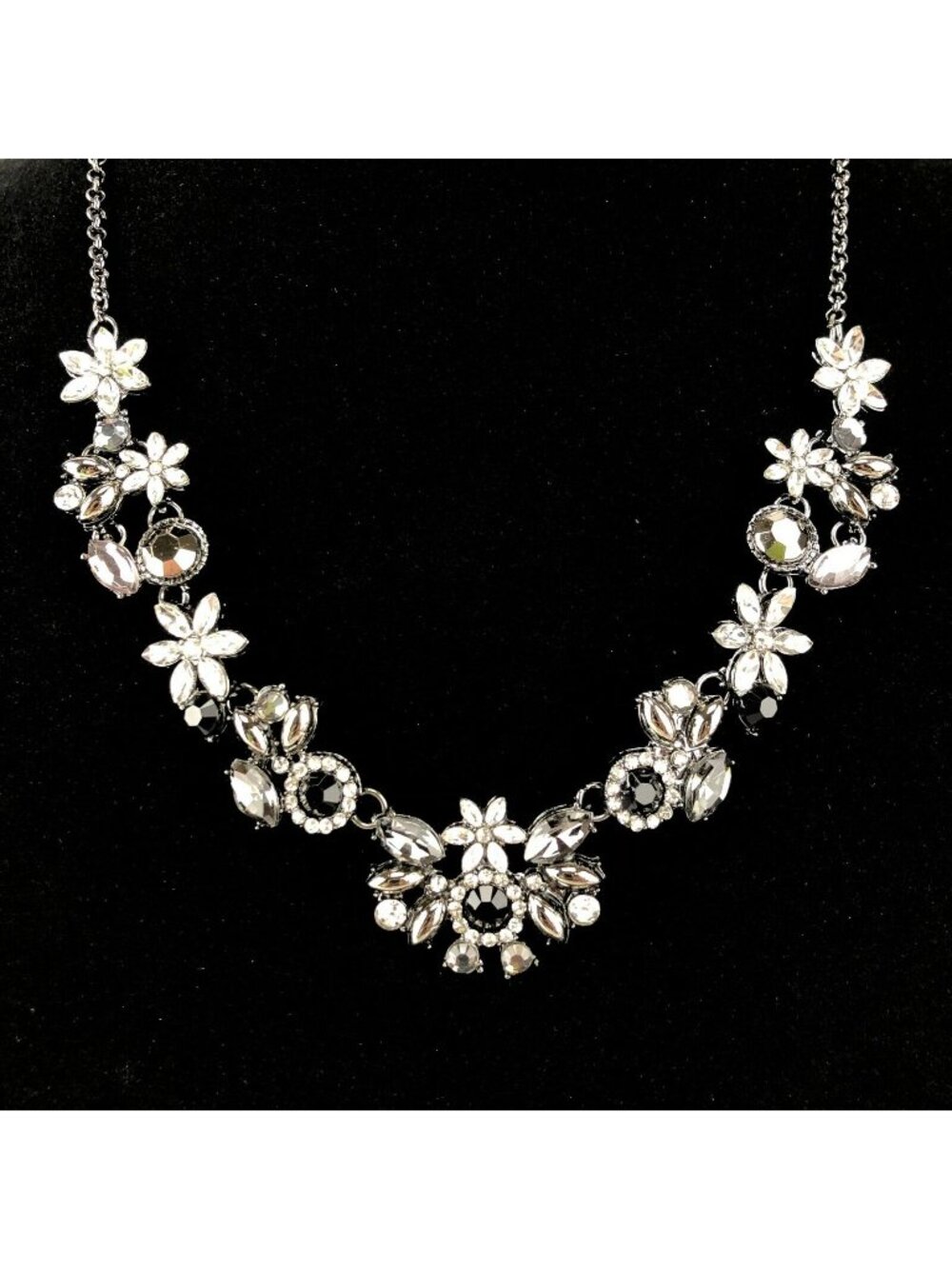 Kohls Metal Necklace Dark Silver Tone Clear & Black Rhinestone